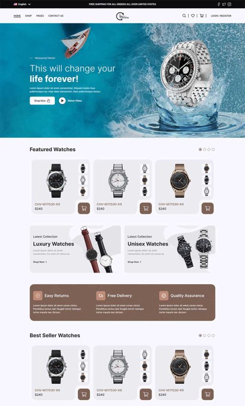 响应式特色手表在线购物商城前端静态网站模板-源码分享网