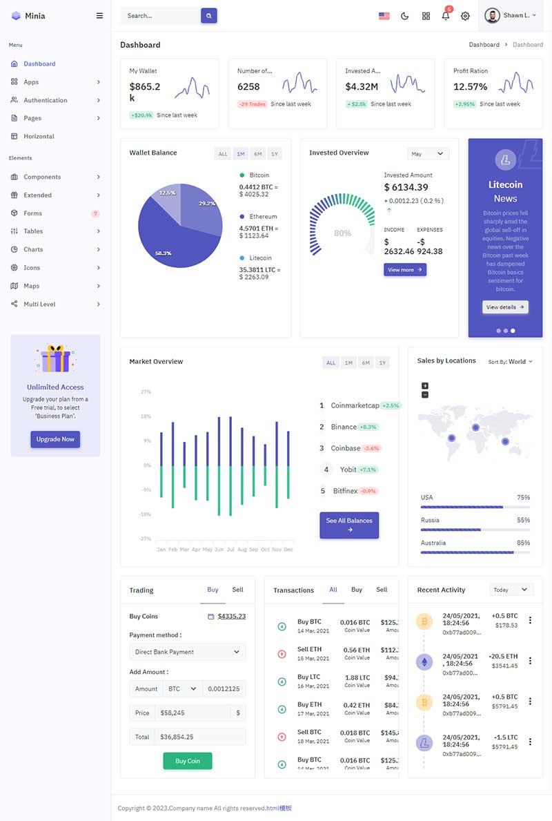 大型数据管理仪表盘后台html模板-源码分享网