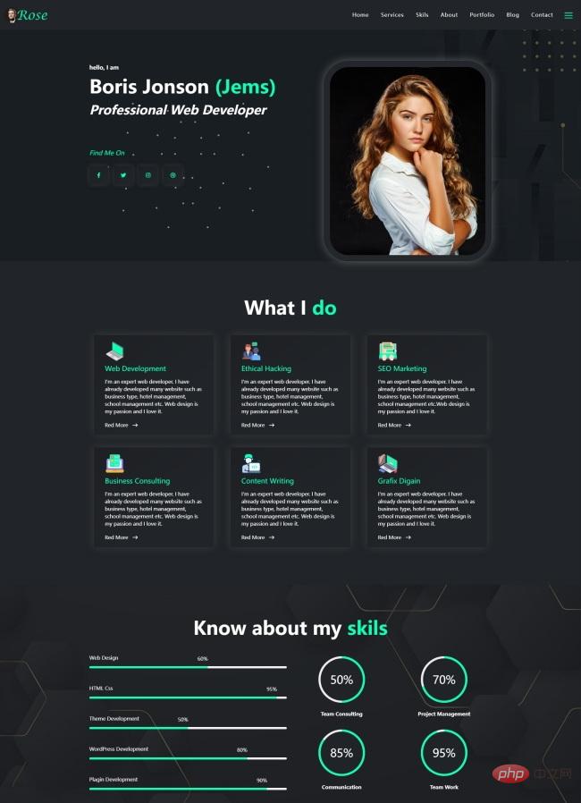 酷黑风格网页设计开发简历网页模板-源码分享网