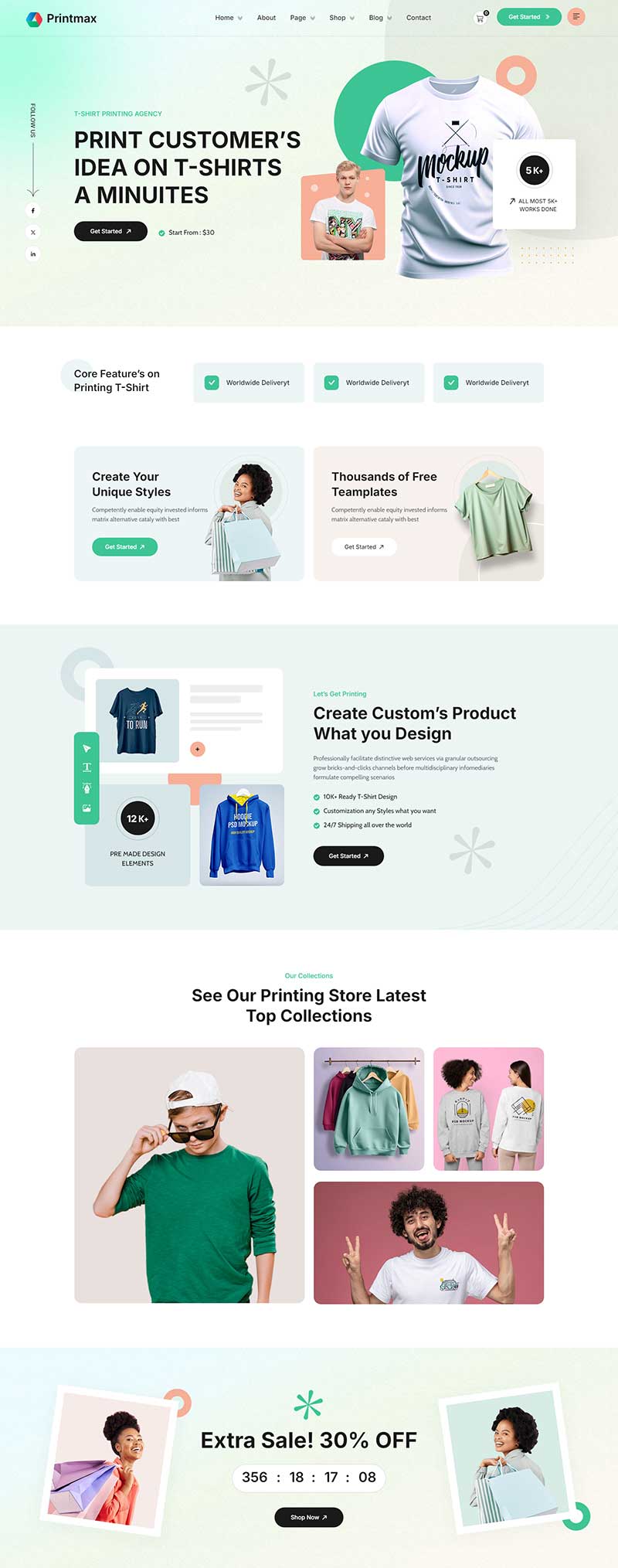 服饰打印店广告网站HTML5静态网页模板-源码分享网