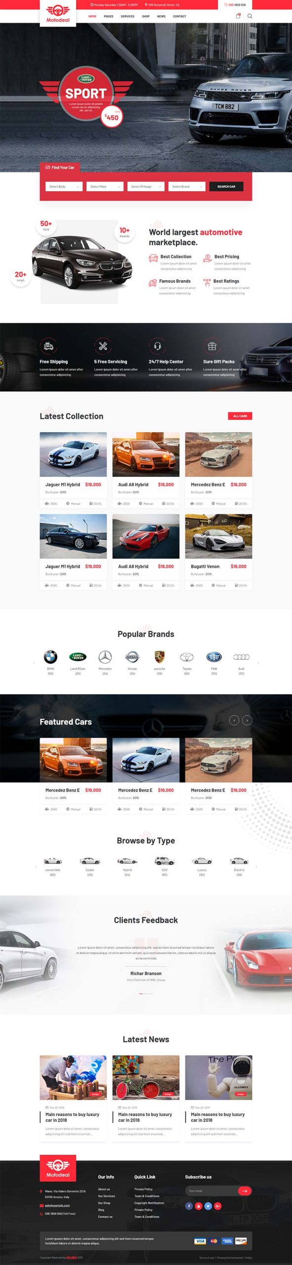 红色大气的汽车销售交易平台静态网页html模板-源码分享网