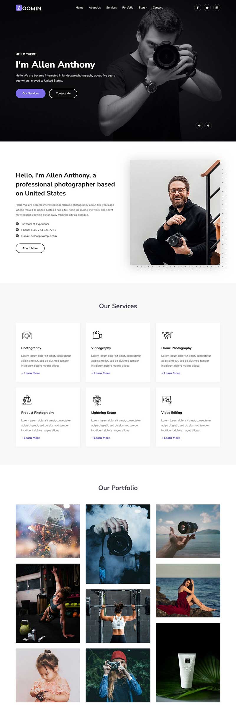 创意摄影师服务及作品展示前端静态网站模板