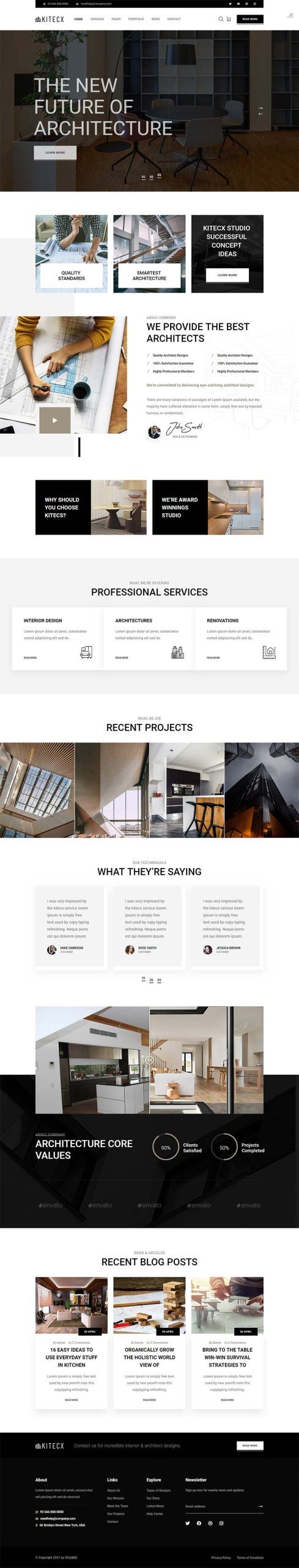 黑色大气简约的室内建筑行业HTML模板-源码分享网