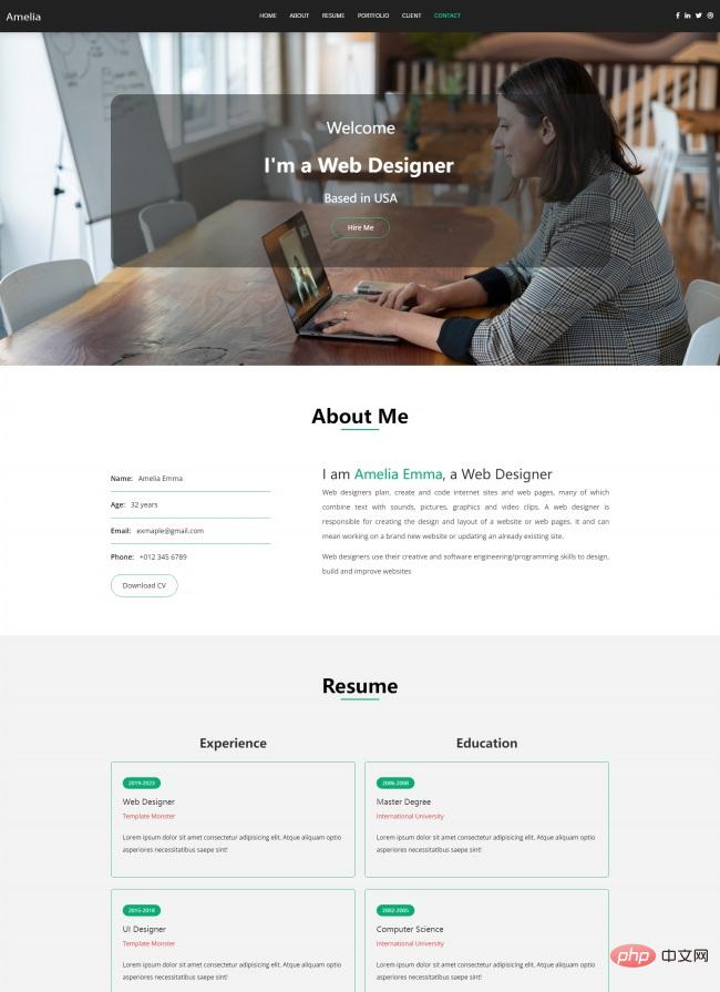 网页设计开发岗位个人简历网页模板-源码分享网