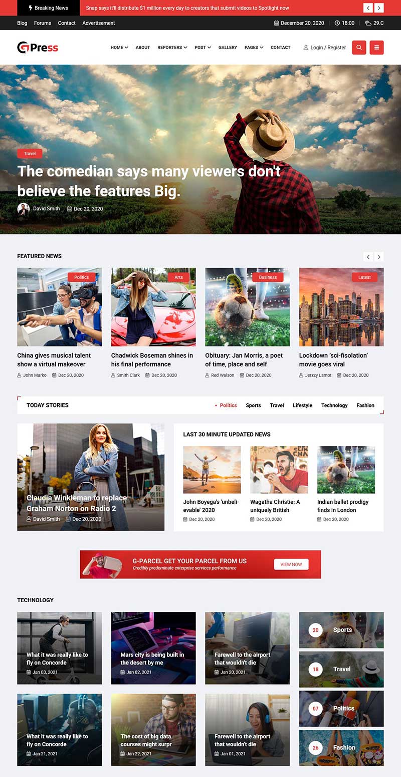 红色风格新闻媒体门户英文网站模板-源码分享网