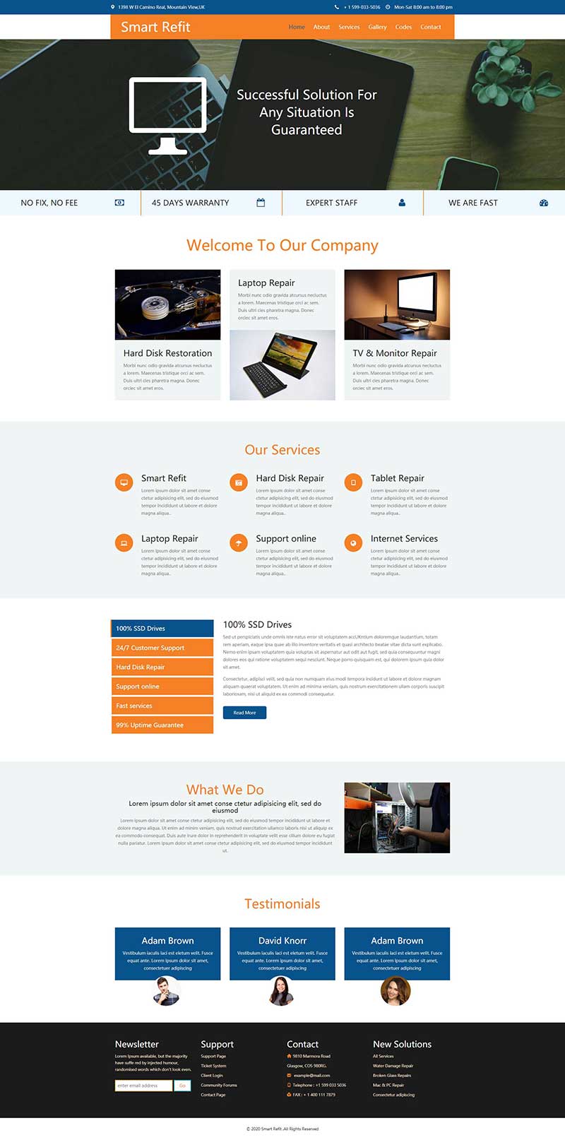 橙色html智能电脑改装维修网站静态模板-源码分享网