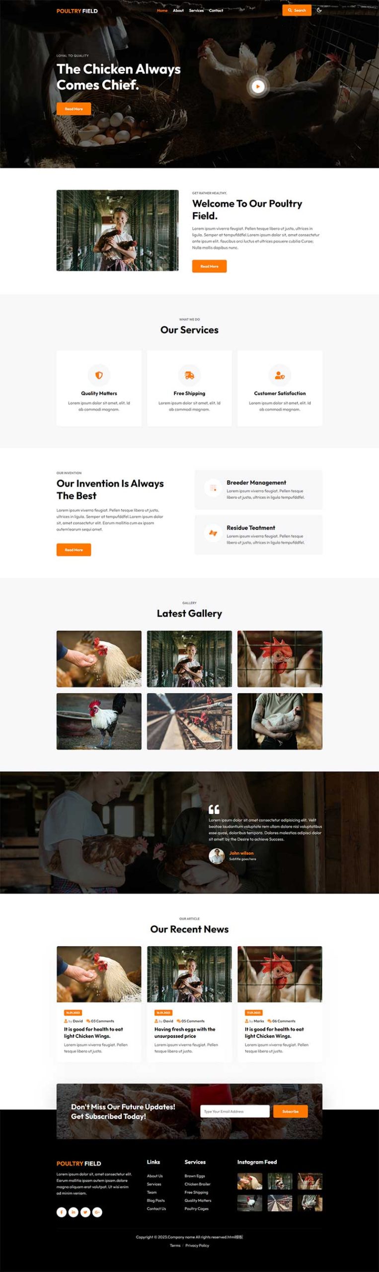 养鸡场家禽饲养宣传网站模板-源码分享网
