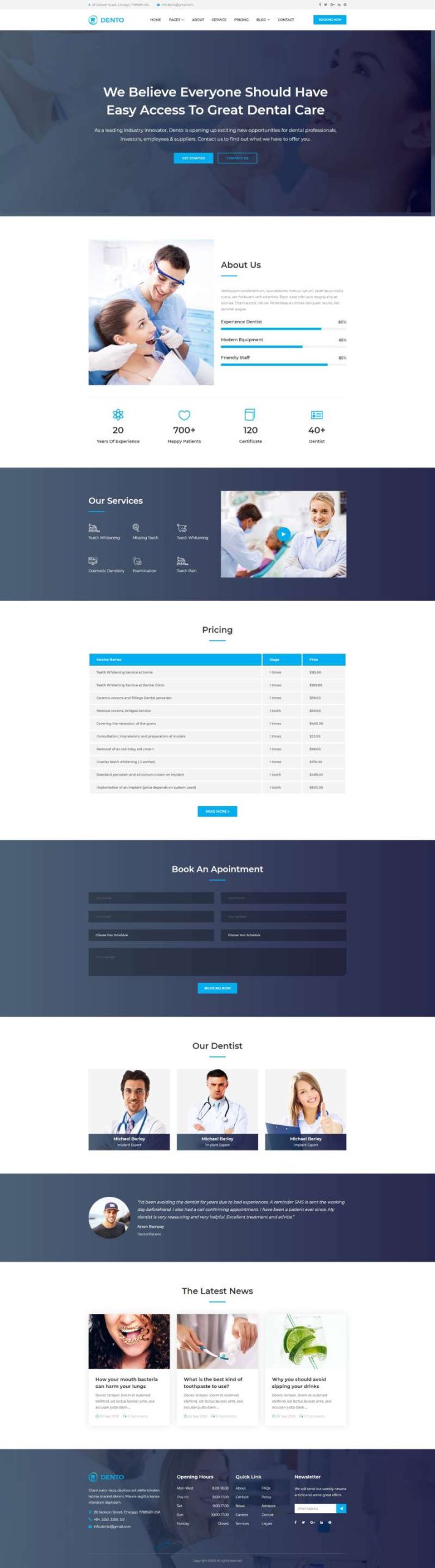 蓝色清爽的HTML响应式牙科预约网站模板-源码分享网