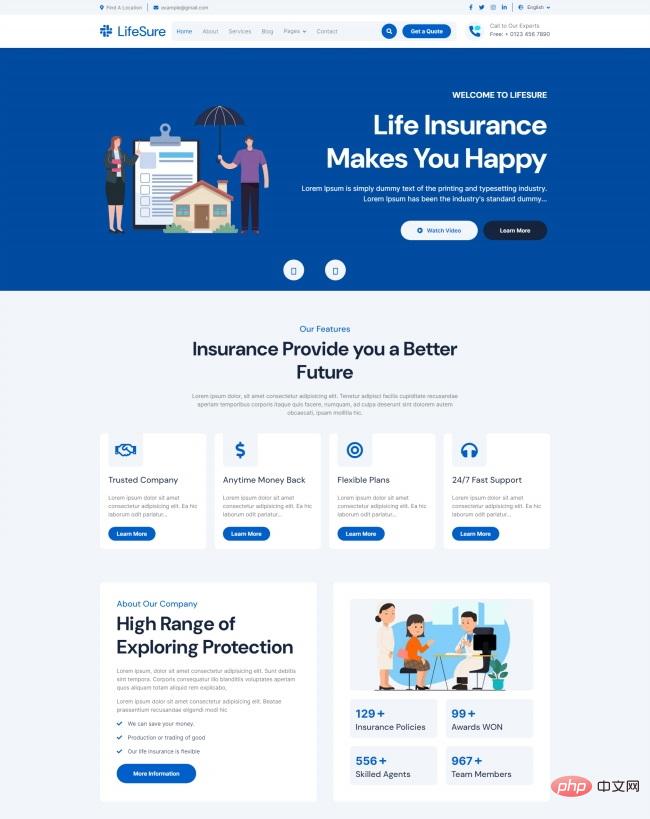 蓝色风格保险服务公司HTML5网站模板-源码分享网