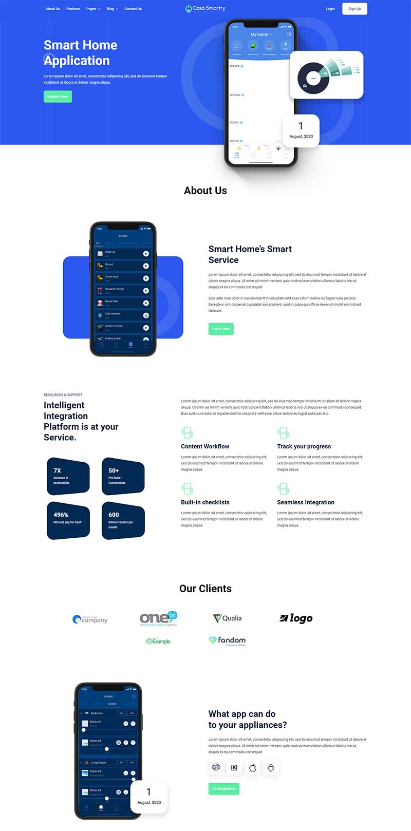 响应式智能家居APP软件介绍网页模板-源码分享网