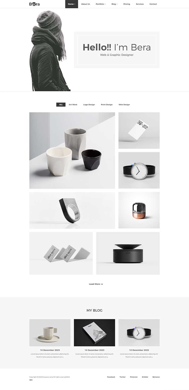 极简风平面设计师前端html作品展示网站模板-源码分享网