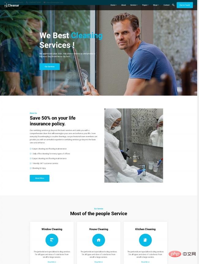 清洁服务公司响应式网站模板-源码分享网