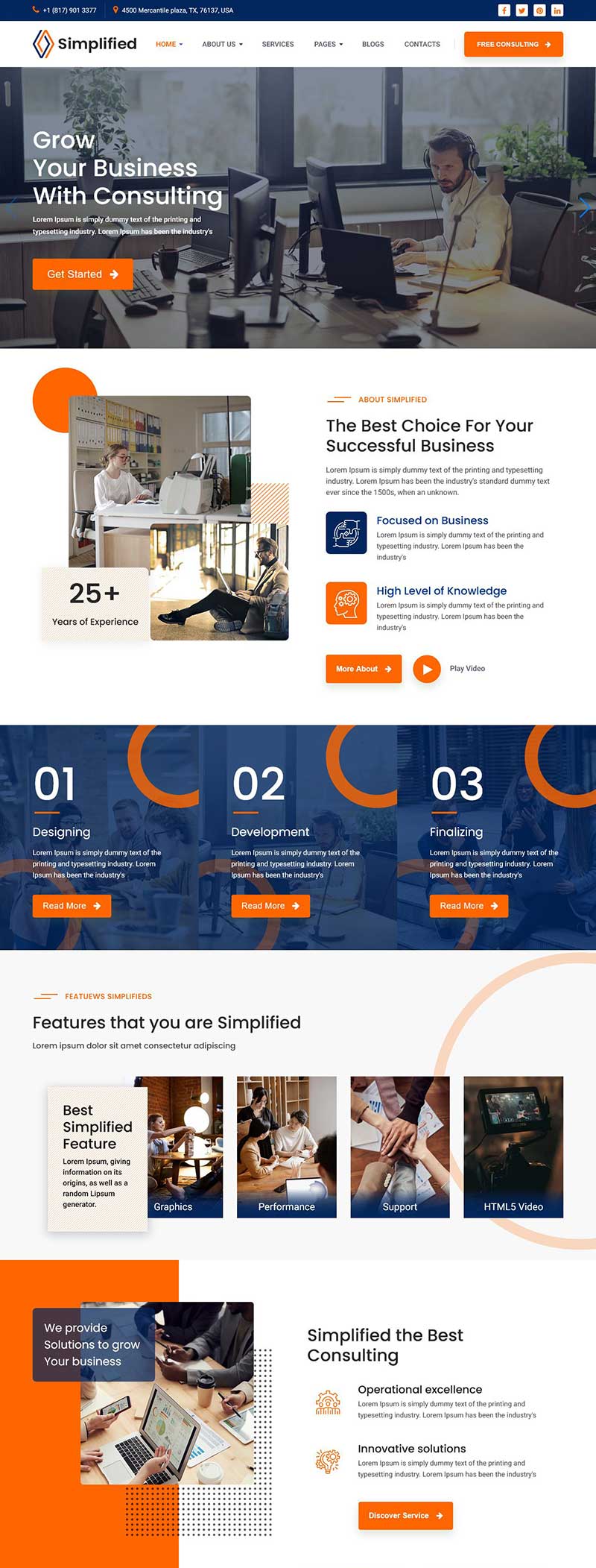 蓝色英文商业咨询服务网站静态html模板-源码分享网