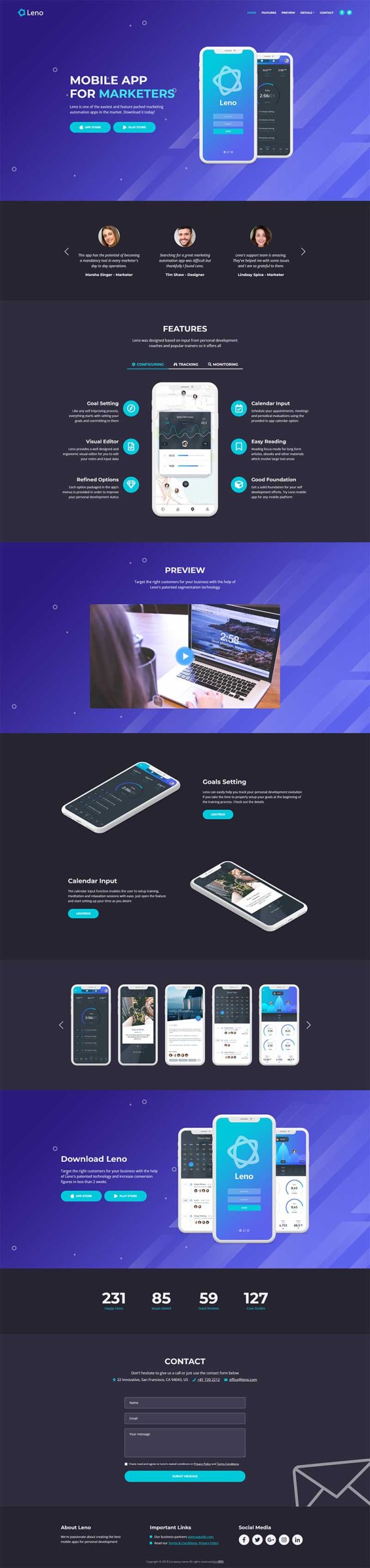 蓝色手机应用APP软件介绍前端静态网站模板-源码分享网