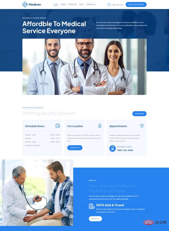蓝色医疗服务中心宣传网站模板-源码分享网