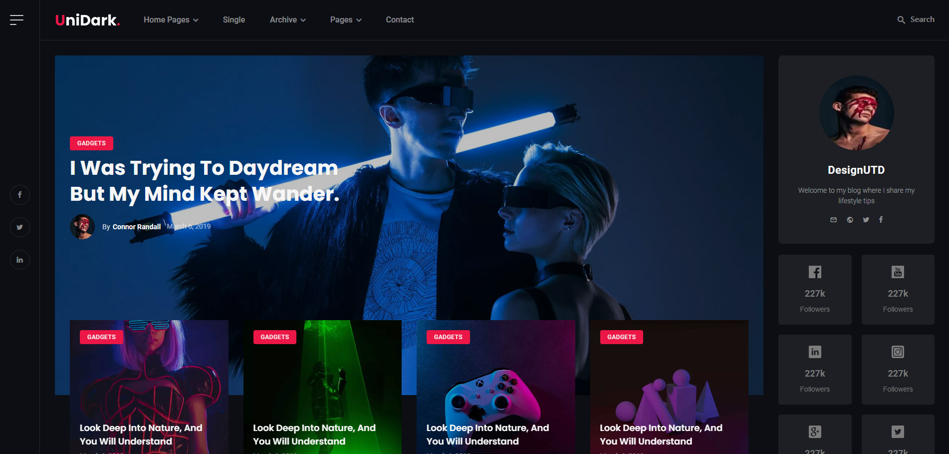 炫酷博客杂志资讯网站模板-UniDark