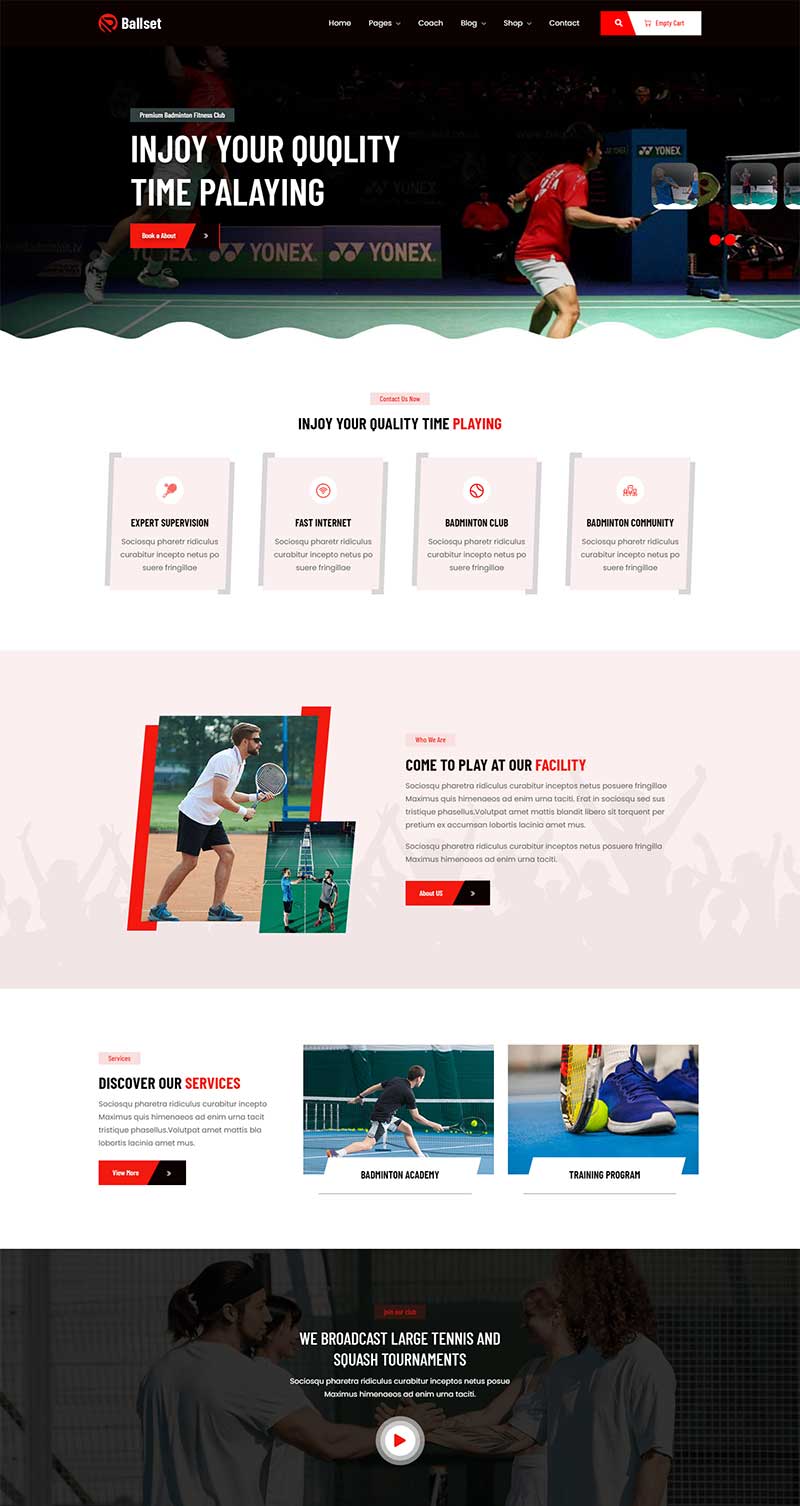 羽毛球培训体育运动服务机构前端静态网站模板-源码分享网