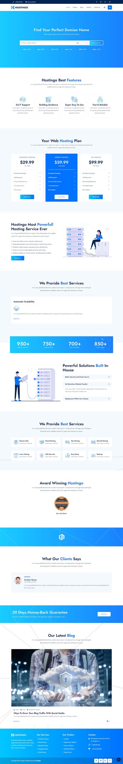 蓝色风格IDC服务器主机托管网站HTML5模板-源码分享网