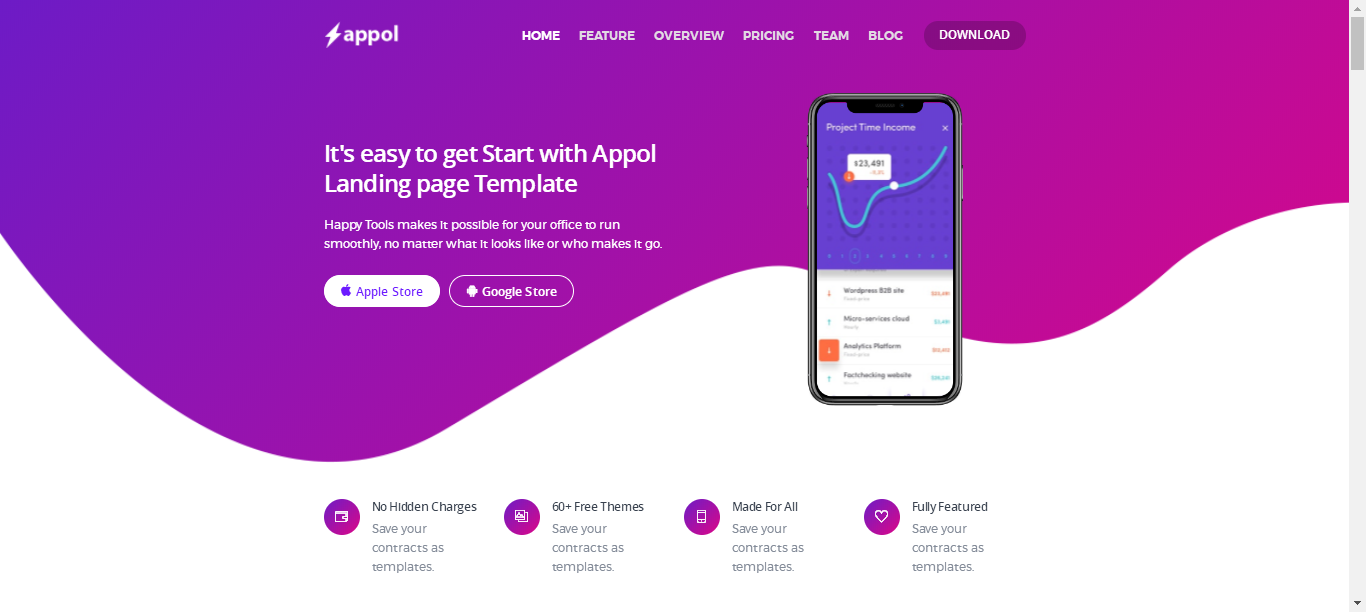 渐变色应用程式官网HTML5模板-appol