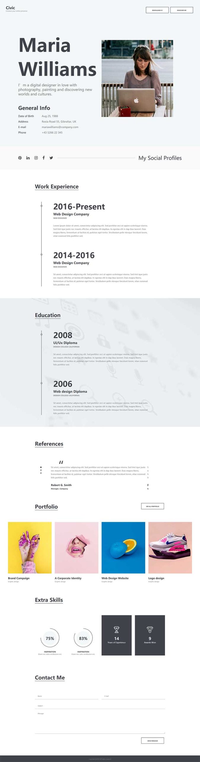 HTML白色简约个人简历web静态网页模板-源码分享网