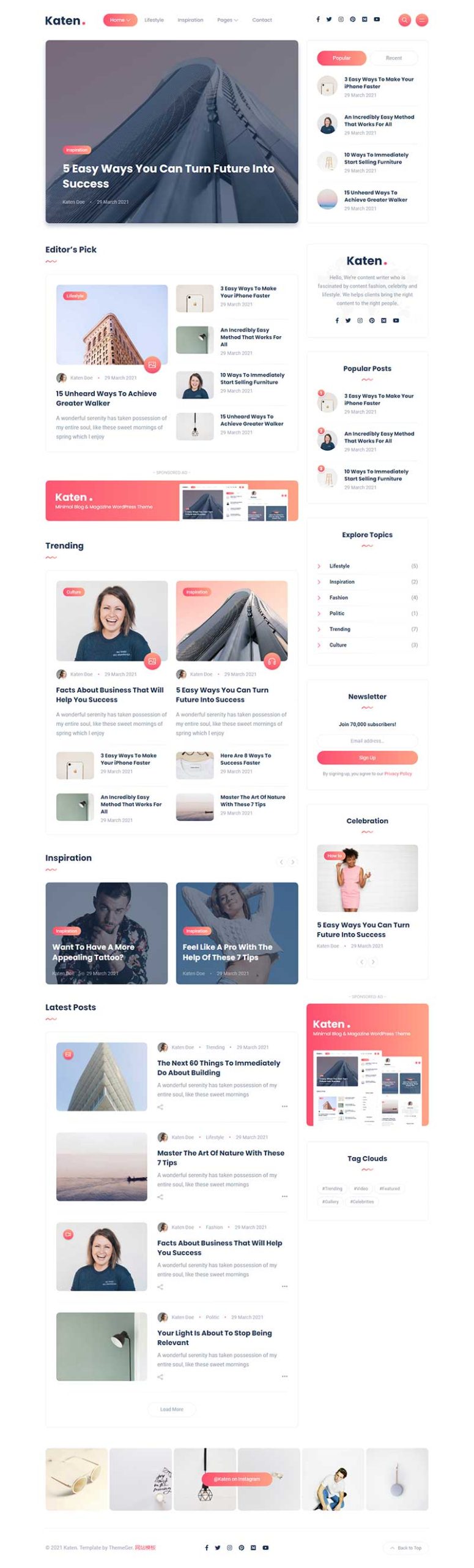 轻量级的博客和杂志HTML模板-源码分享网