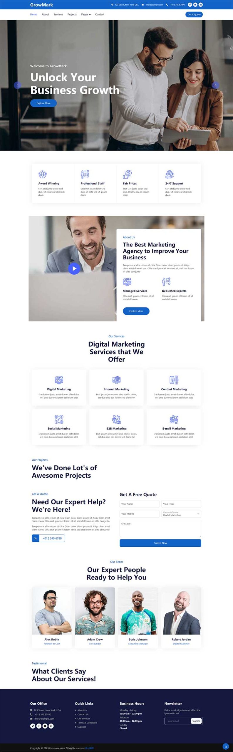 现代营销服务公司前端静态html网站模板-源码分享网