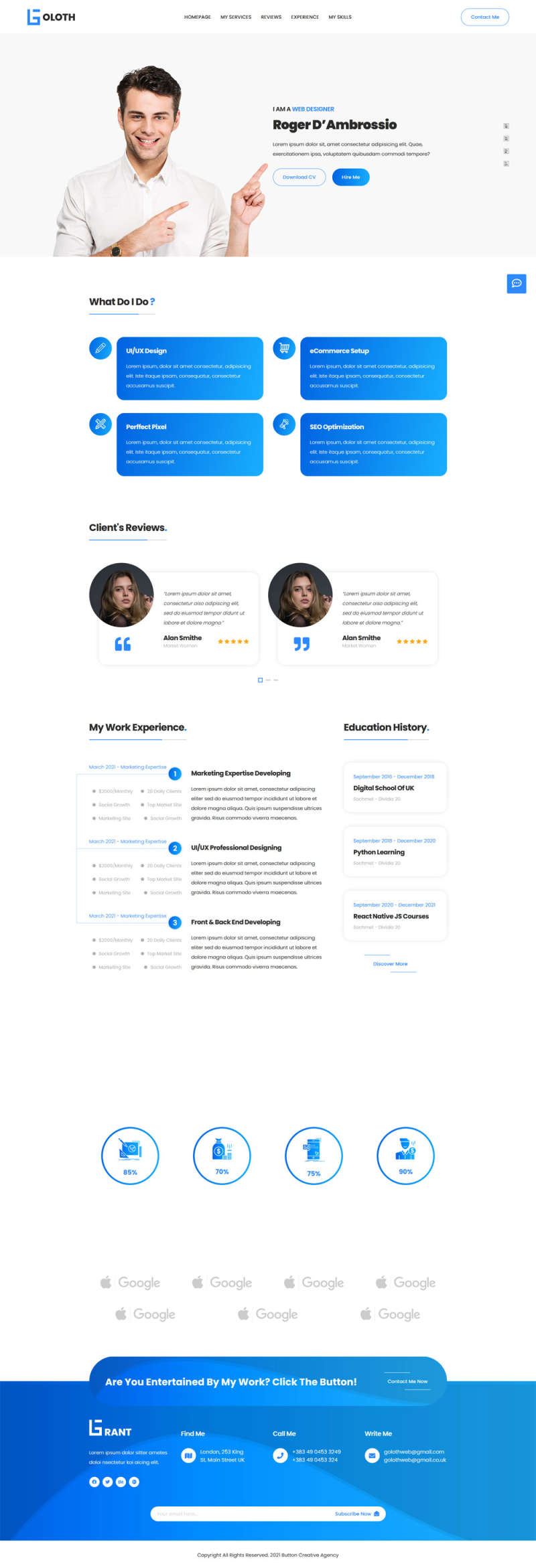 多功能的个人简历主页单页html模板-源码分享网