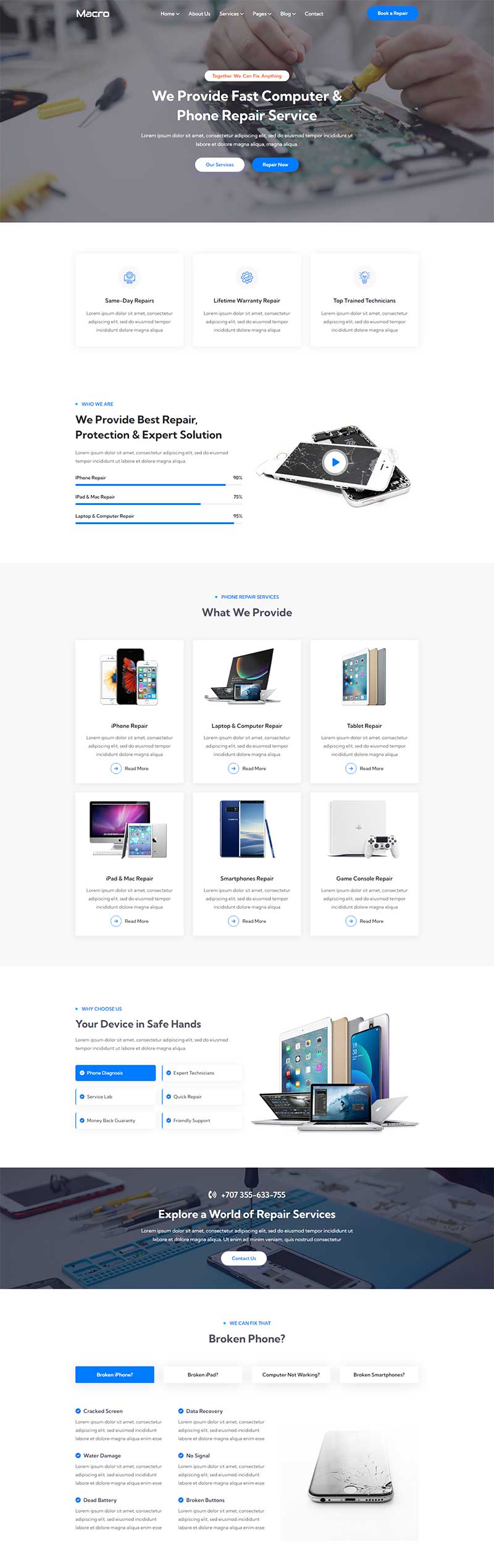 HTML5电脑手机维修服务网站前端静态模板-源码分享网