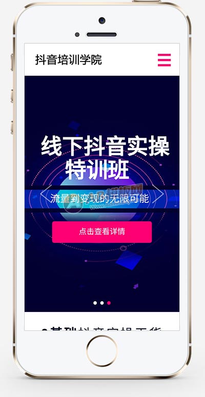 (自适应手机版)响应式抖音红人培训小视频拍摄技巧培训机构织梦模板-源码分享网