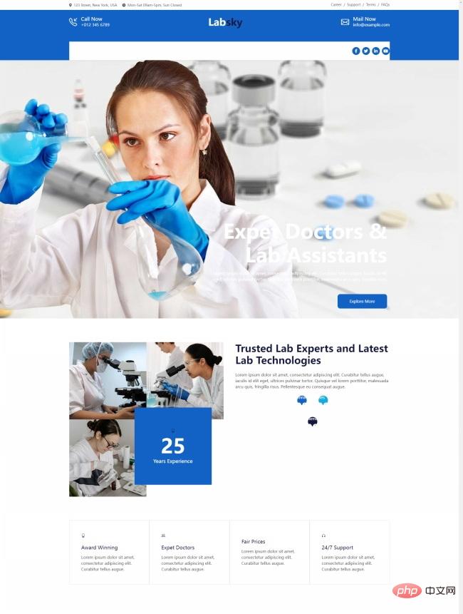蓝色医学实验机构网站模板-源码分享网