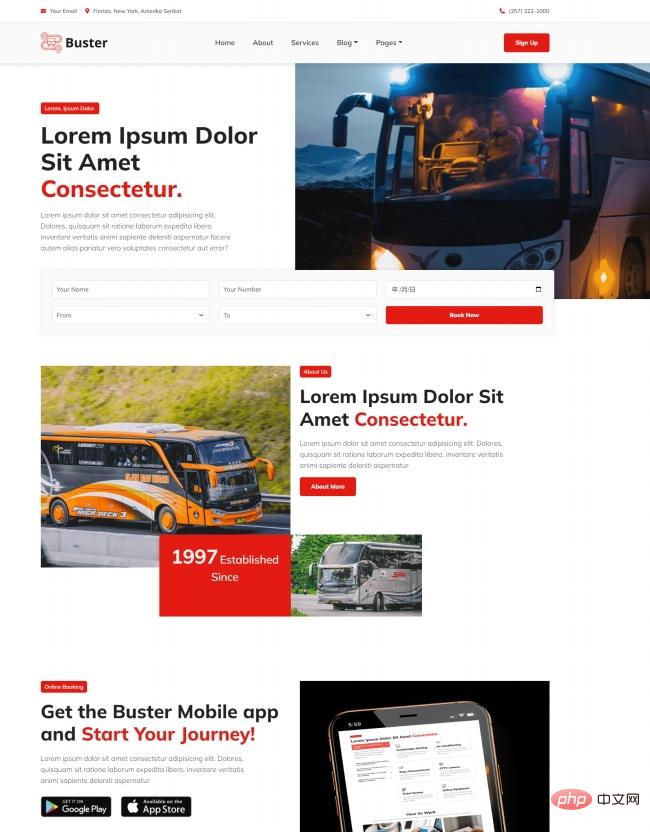 公共汽车票务预定网站模板-源码分享网
