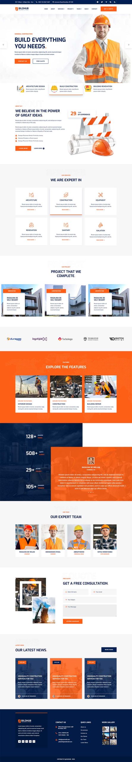 橙色响应式建筑结构工业网站模板-源码分享网