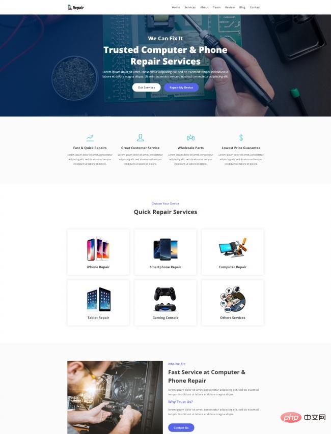 HTML5电脑手机维修服务网站模板