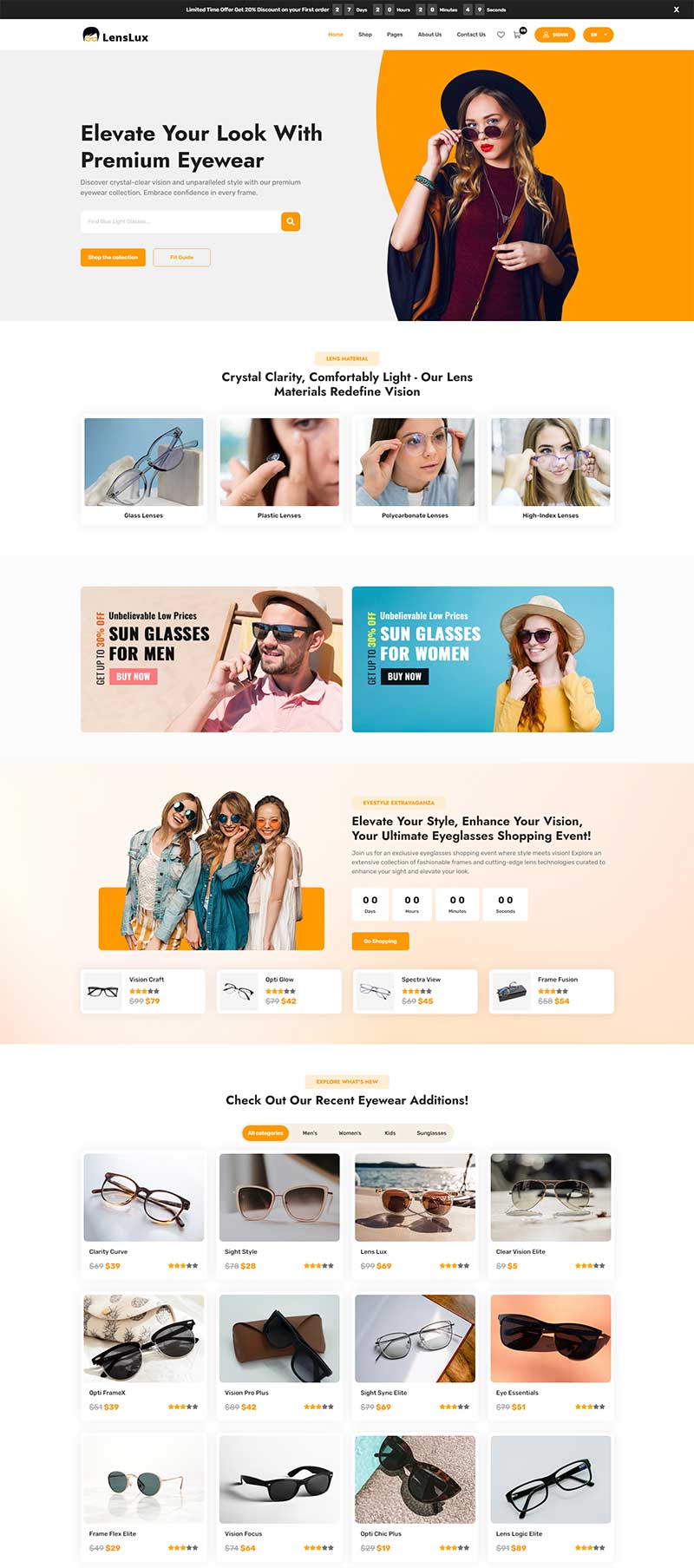 HTML5眼镜商城前端静态网页模板-源码分享网
